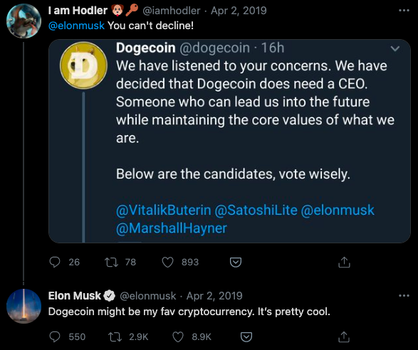 Summer of 2019, Saw another bump. - Binance listed the coin  - Elon Musk reply.