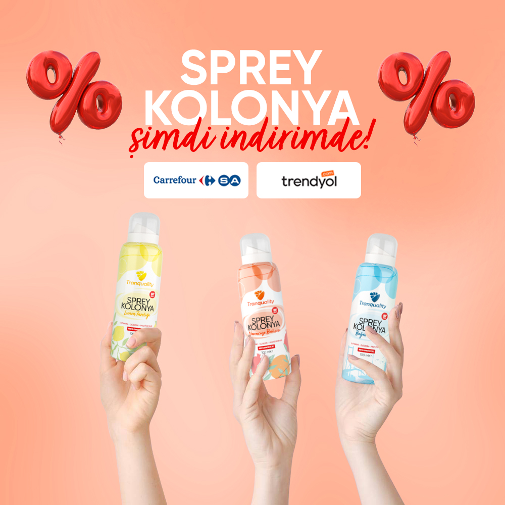 Tranqulity Sprey Kolonya Trendyol ve Carrefoursa'da İndirimde
Etkisi yüksek, cilde dost kolonya ile tanışmak için bu fırsatı kaçırma!
#cildedostkolonya #yeninesilkolonya #spreykolonya #kolonya #carrefour #carrefoursa #trendyol