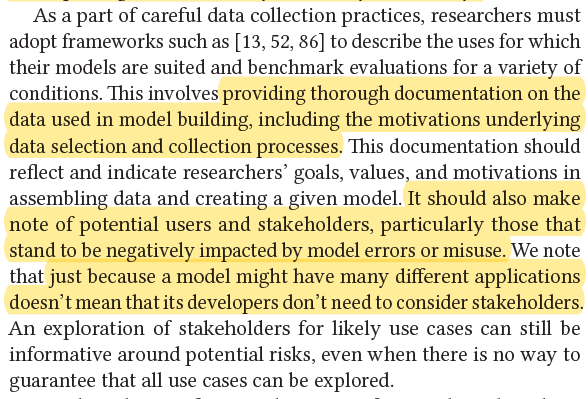 Just because a model might have many different applications doesn’t mean that its developers don’t need to consider stakeholders.  #StochasticParrots