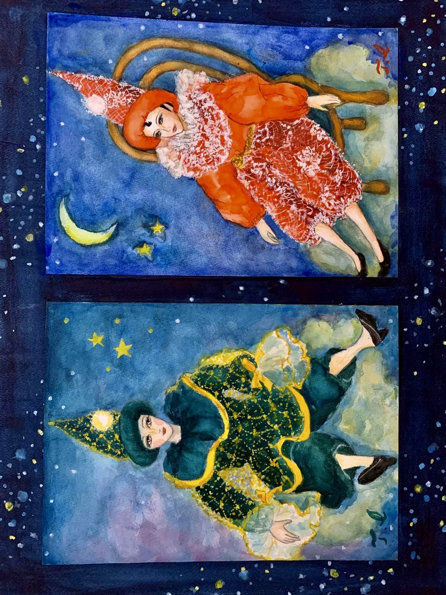 XRktJy1YSirGexr's tweet image. 絵は見るのも描くのも好きです☺️
ピエロ2枚描いてみました🥰
「星に願いを」⭐️✨