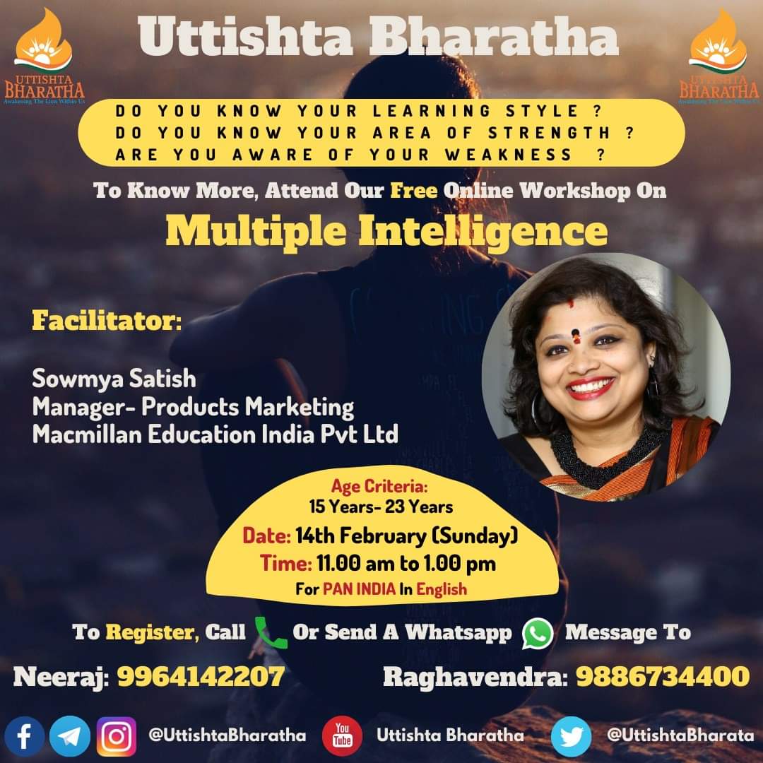 kamath_neeraj's tweet image. #FreeOnlineWorkshop #MultipleIntelligence #SkillDevelopment #UttishtaBharatha
