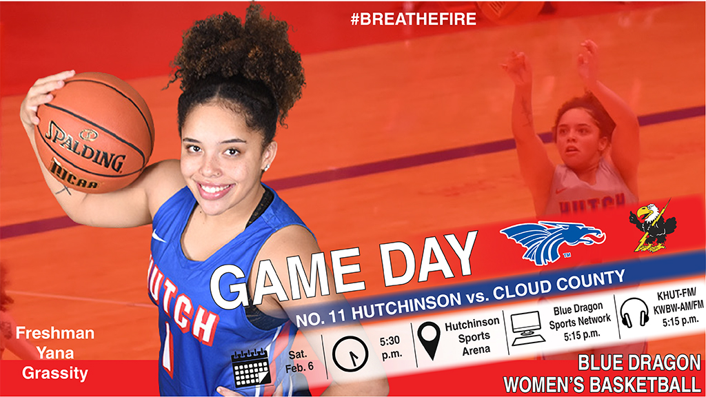BLUE DRAGON WOMEN'S BASKETBALL GAME DAY
Opponent: Cloud County
Where: Sports Arena
Time: 5:30 p.m.
Radio: KHUT-FM; KWBW-AM/FM
Link: streamdb5web.securenetsystems.net/v5/KHUT
Video: Blue Dragon Sports Network
Link: kjcccsports.net/hutchcc/?B=229…

#BreatheFire