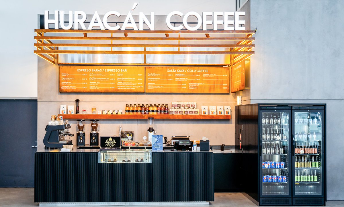 HuracanCoffee's tweet photo. Our new cafe x VNO! Looking forward to wave wish you a pleasant flight with a cup of #SpecialtyCoffee. #HuracanCoffee #VilniusAirport #Lithuania https://t.co/0PRebDphND