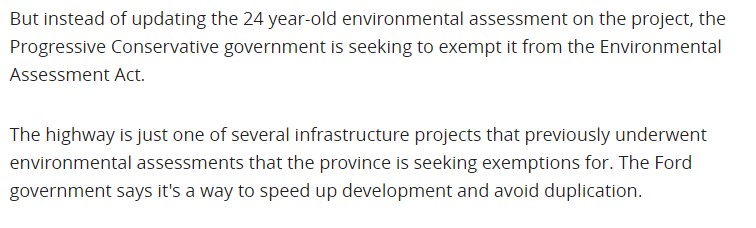 there are real concerns that the ford government's plan is not taking the environmental impact into account. from the previous CBC article...