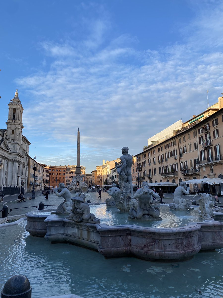9/ Next up was a visit to Piazza Navona and my favorite fountain in the city: Bernini’s Four Rivers. Topped by a faux Egyptian obelisk by Domitian, it appears to float above the square!If that wasn’t enough, Navona also follows the original footprint of the Stadium of Domitian! &ndash; bei  Fontana dei Quattro Fiumi