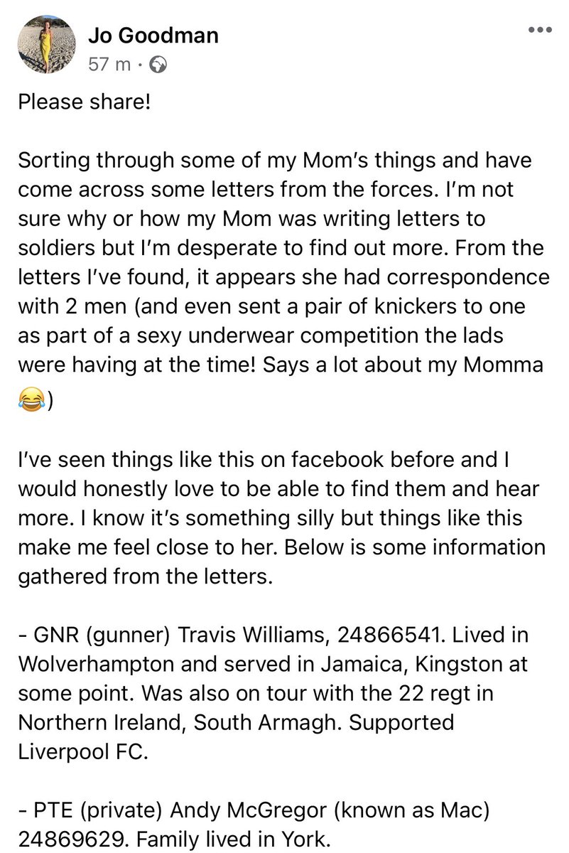 J0TEDSTONE's tweet image. I’ve stumbled across some letters belonging to my Mom and I’m now on the search for two men from the British Forces who were in contact with her. If anyone can help, please do reach out! 😊
