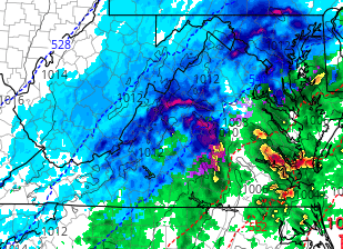 [Technical post] I find this kind of storm setup SUPER interesting. Strong WAA to the NW of the Low gives this really nice FGEN through 800-600mb, DGZ included. Combine that with terrain influences and there's potential for a strongly forced snow band over Rt. 29.  #vawx