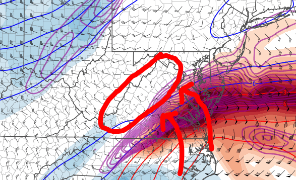 This isn't a "Boom" snow forecast, I just find the atmospheric dynamics at work here really cool to watch. Isentropic lift forces this mid level "Squeeze" that can often nudge up QPF and increase snow rates to overcome marginal surface temps for accumulation.