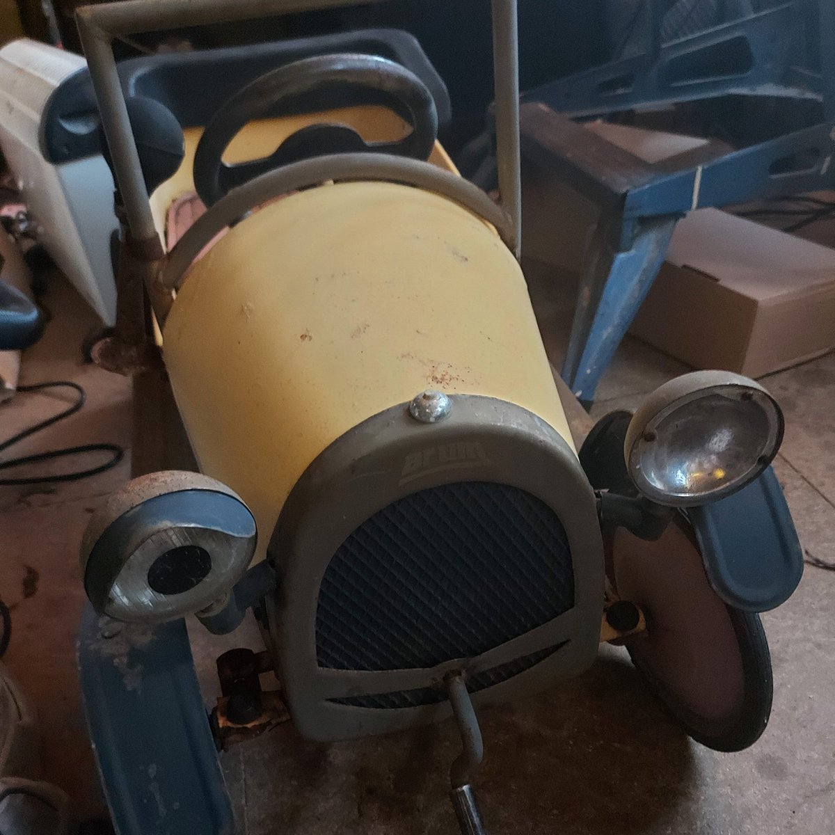 Feeling super nostalgic having this little guy in the workshop! I'm actually a bit giddy! Who else is a Brum fan? ❤ A little restoration project and a change from woodwork...wish me luck!  #ThatDIYGirl #Brum #childhoodnostalgia #memories #toycar #vintagetoy #project