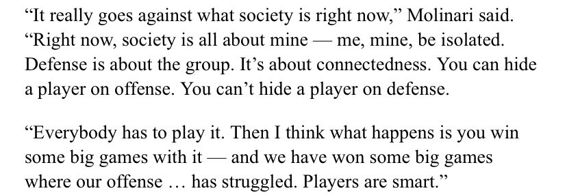 Tremendous quotes from Coach Molinari at OU about defense 🏀