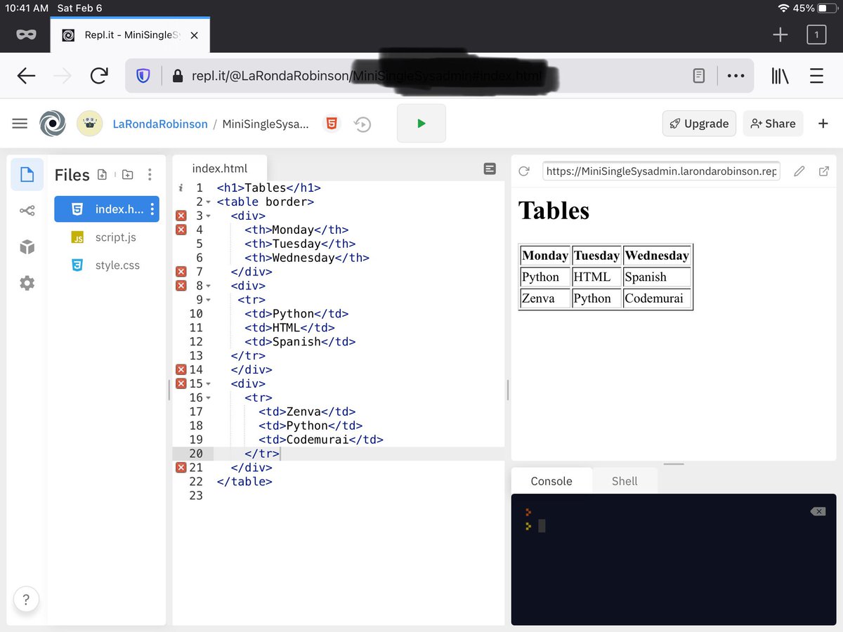 JamaicanVision's tweet image. Cooyah! Look pon GranMa LaRonda coding a table with borders using #HTML. Tags used include: table, th, tr and td. #GranniesWhoCode #CodingIsTheNewLiteracy