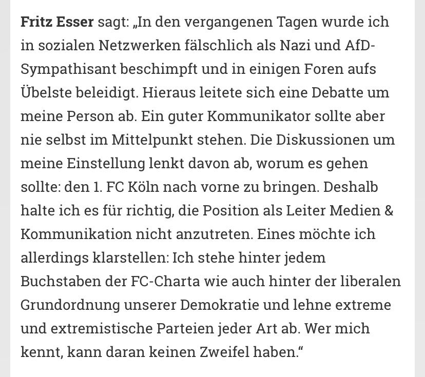 On Wed, the club u-turned on Esser’s appointment, admitting that “errors had been made in the selection process.”Esser said he had been “unfairly attacked as a Nazi and AfD sympathiser” and insisted that he “fundamentally supports democracy” and “rejects all extremist parties.”