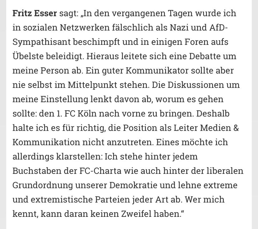 On Wed, the club u-turned on Esser’s appointment, admitting that “errors had been made in the selection process.”Esser said he had been “unfairly attacked as a Nazi and AfD sympathiser” and insisted that he “fundamentally supports democracy” and “rejects all extremist parties.”