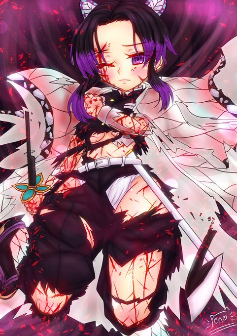 reno@偽物×縮地絵師さんがTwitterに投稿した胡蝶しのぶ(鬼滅の刃)のイラスト。