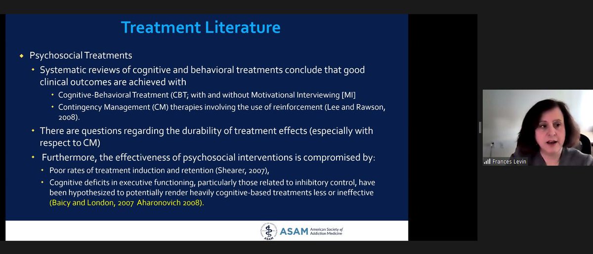 2/ Psychosocial treatments for stimulants, start with  #contingency management and add CBT for durability of treatment outcomes