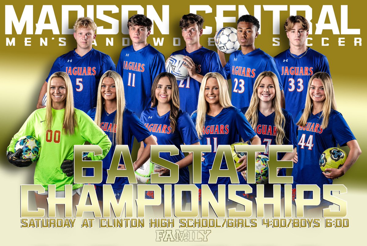 MC_BIGBLUE's tweet photo. Good luck to our Girls and Boys Soccer Teams competing in the MHSAA 6A State Championship Game at Clinton High School today! Everybody come out and support @MCJagSoc! Tickets can be purchased at https://t.co/ehXmsFmzd7! #GoJags https://t.co/VLFlHpWhTJ