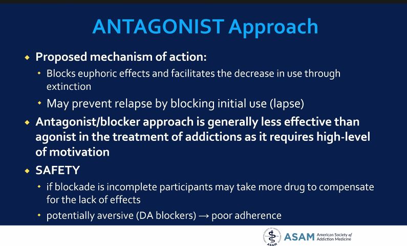 6/ Use of stimulant antagonists - vaccines, indirect antagonists (topiramate, gabapentin)