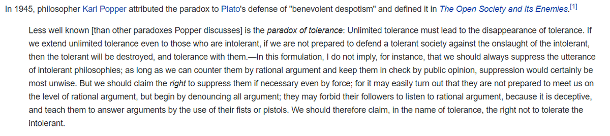 Put otherwise, we have entered the problem Popper describes in his Paradox of Tolerance: being dominated by a movement that is intolerant and absolutely unamenable to argument or debate and already applying violence in its service. Crucial to realize this and what it implies.