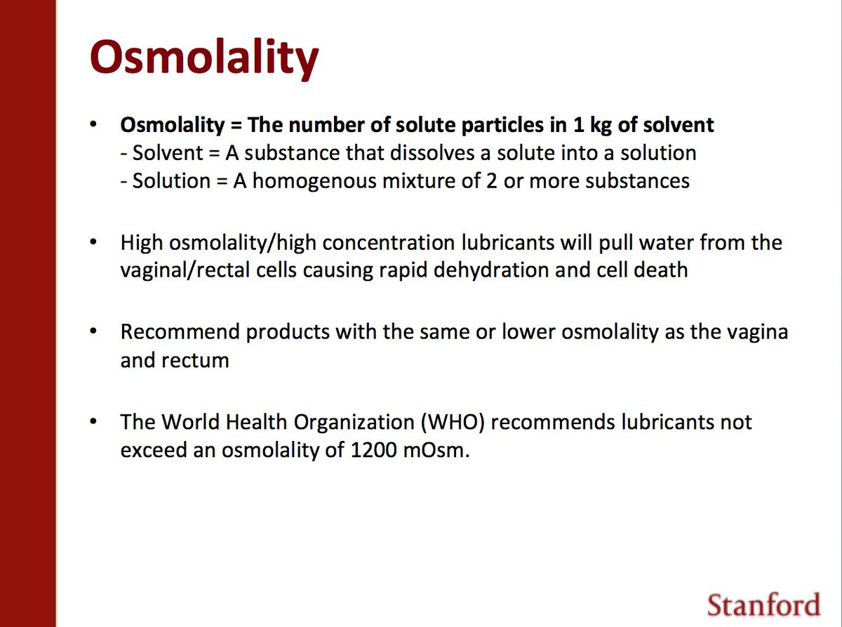 3/  @WHO recommends osmolality of a personal lubricant should not exceed 380 mOsm/kg in order to minimize any risk of epithelial damage, with maximum acceptable osmolality limit of 1200 mOsm/kg is generally deemed acceptable in practice. @DrJenGunter  @MamaDoctorJones  @dramypark