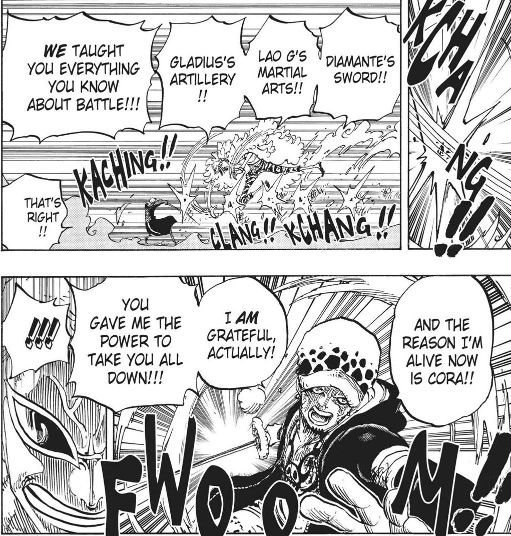 PARTIE 1: les compétences de Law.Commençons d’abord par analyser ses capacités hors FDD.Contrairement à ce que bcp pourraient penser, il est de base un combattant plus que bon pour tout ce qui est art martial et utilisation d’armes.