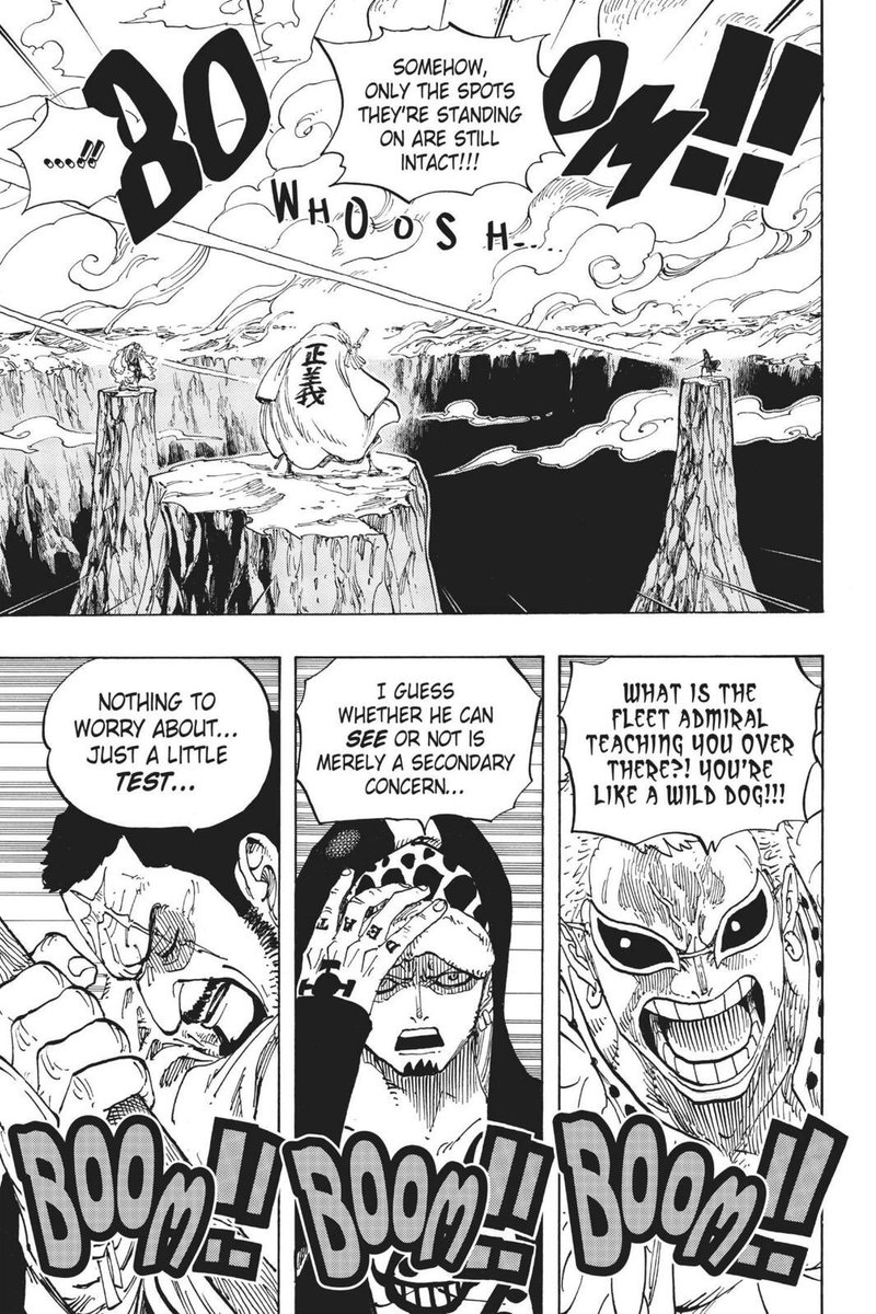 Premier affrontement:Law vs Doffy&FujitoraNormalement même si t’as un QI négatif tu devrais comprendre pourquoi Law ne pouvait pas être montré en position de force face à un shichibukai et un amiral en 1v2.Donc on ne va pas spécialement s’attarder dessus.