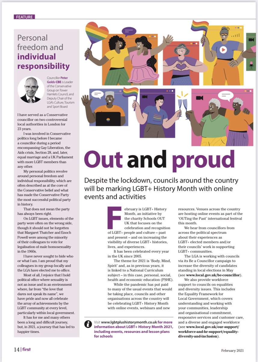 libdemlocalgov's tweet photo. Great to see the @LGAcomms feature in its #FirstMagazine on the contributions of LGBT+ people in our history, and recognising the issues the community still faces. A “real first” for the LGA 

@LGBTHM | #LGBTHM21 https://t.co/n2z4IMiKT3