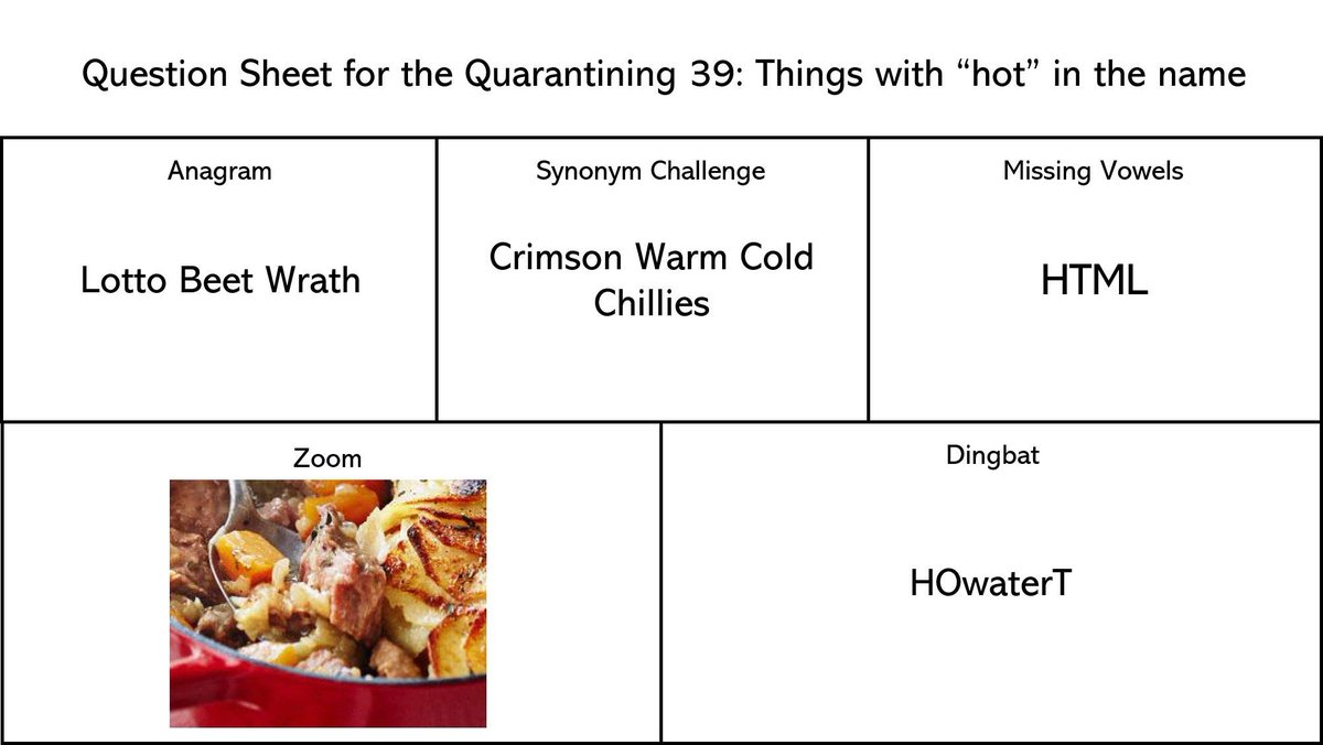 QuizzesByHugo's tweet photo. Question Sheet 39: Things with "hot" in the name https://t.co/JDuIXIK0I4