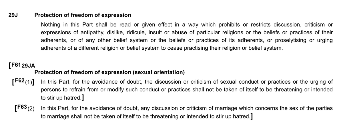 As introduced, the Bill included separate freedom of expression amendments for religion & sexual orientation. These were roughly modelled on the equivalent provisions already in place for England & Wales in Sections 29J & 29JA of the Public Order Act 1986.  https://www.legislation.gov.uk/ukpga/1986/64&nbsp;