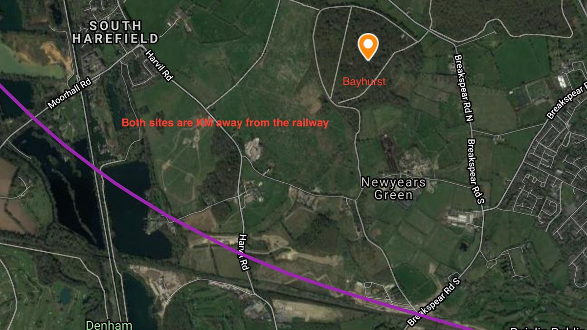 The  @WoodlandTrust has put together a great map of the 108 Ancient Woodlands affected by  #HS2. I'm not sure it shows what they want though. Bayhurst for example is Km's away from the line 1/5