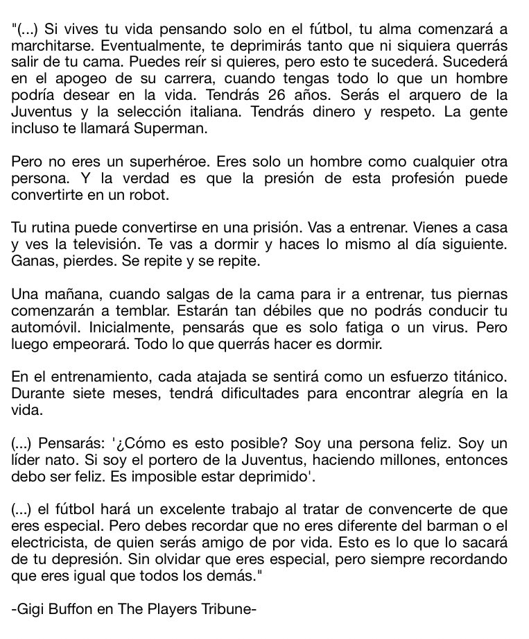 A propósito del suicidio del Morro García: la depresión en el deporte de alto rendimiento. Le pasó a Gigi Buffon, en su mejor momento. Así lo contó en una carta que se escribió a sí mismo en <a href="/PlayersTribune/">The Players’ Tribune</a> :