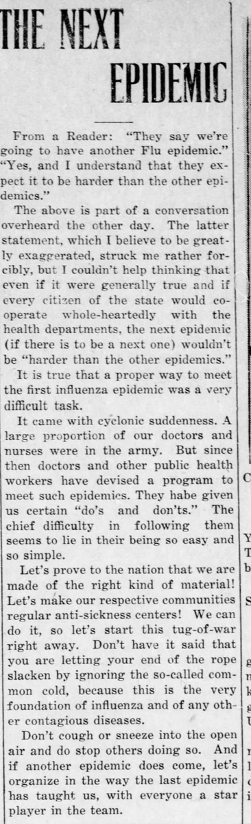 A year out from the first deaths in central Wisconsin, articles appeared as people geared up for a second wave.(Stevens Point Journal, 10/4/1919)(Wood County Reporter, 10/9/1919)