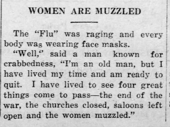Newspaper quips:(Wausau Daily Herald, 01/29/1920)(Wood County Reporter, 12/2/1920)