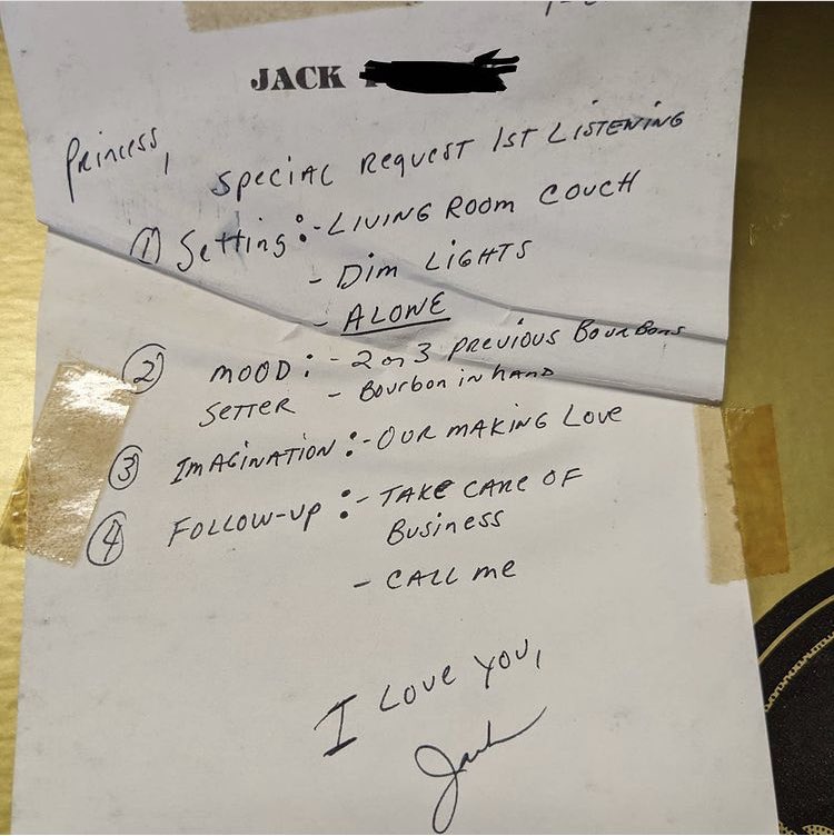 MonsterMusicSC's tweet photo. Bought a #BarryWhite record that had this note taped to the jacket. Wowza. @FOUNDmag #vinyl #records #recordstorefinds https://t.co/lBWGxBvuKq