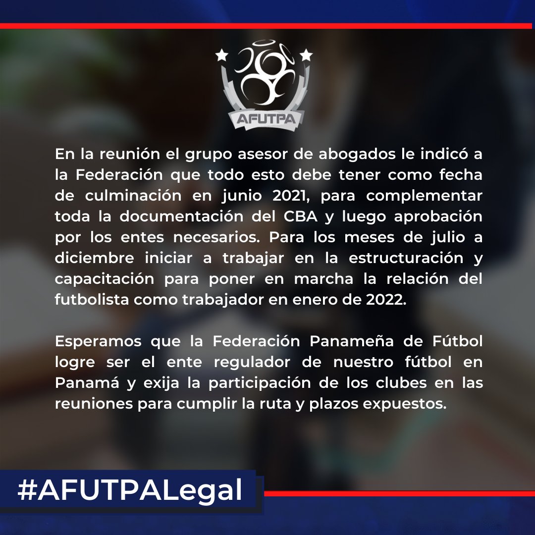 Ante la falta recurrente de voluntad e interés por parte de los clubes y ahora la <a href="/LPFpanama/">LPF TIGO</a> , exigimos el compromiso escrito por parte de la <a href="/fepafut/">FEPAFUT</a>  y la Liga para que se establezca la fecha de enero 2022 como obligatoriedad la ejecución de la regulación de la profesión