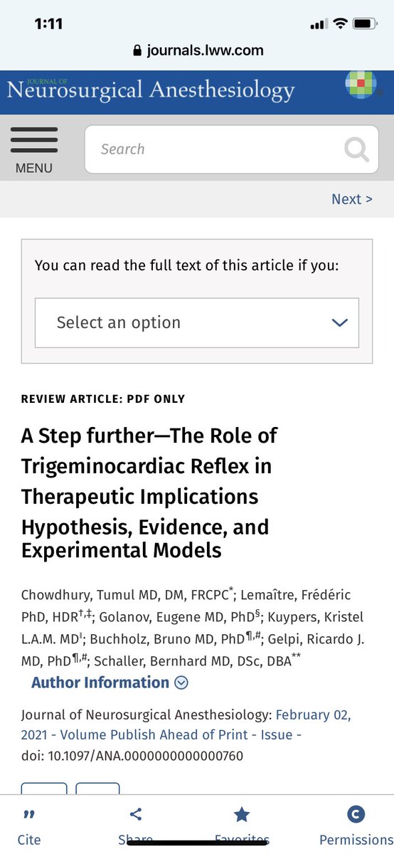 Congratulations and Big thanks to all collaborators who are tirelessly working to understand and develop therapeutic implications of brain and heart interactions: Trigeminocardiac reflex Publish ahead of Print ⁦<a href="/JNeurosurgAnes/">JNA - Journal of Neurosurgical Anesthesiology</a>⁩ ⁦<a href="/ProfMartinJNA/">Martin Smith</a>⁩ journals.lww.com/jnsa/Abstract/…