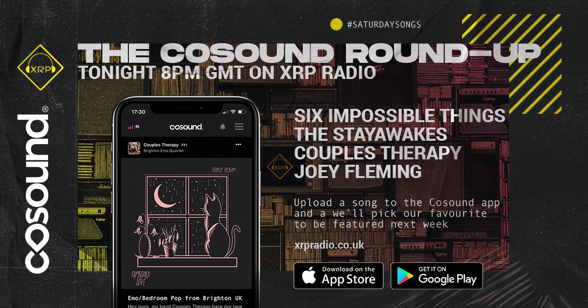 cosound's tweet photo. π’ FEATURED ARTISTS β οΈ
The Cosound Round-Up - Tonight 8pm GMT on @XRPRadio
@joeyfleming
@wearesit
@thestayawakes
#CouplesTherapy
Upload a song to the Cosound app for a chance to be one of next week's featured artists.
https://t.co/Lq9N8X9eMI
#MusicWithoutLabels https://t.co/1Or2Z3diDq