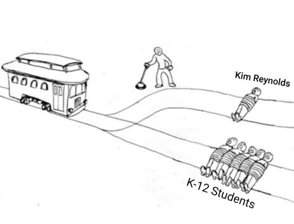 MeganSingsOpera's tweet photo. I created this meme in August. But #CovidKim has gotten worse. Much much worse! We need to turn left! @JoeBiden Iowa has the worst rollout for vaccinations, and she has lifted ALL safety restrictions before the @superbowl to try to get reelected! Please step in and help us! https://t.co/3AqXSic2ap