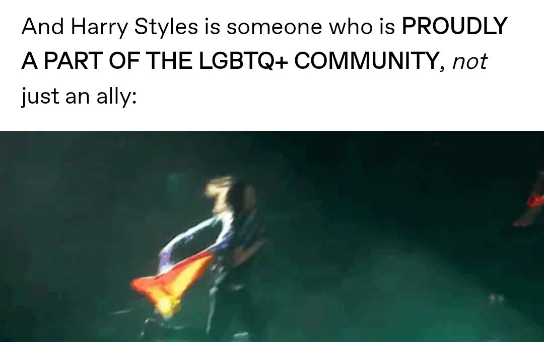 3. Harry + Pride flags. Now I know some people may think " waving a pride flag doesn't necessarily mean he's part of the community" but you can see harry is not just an ally.