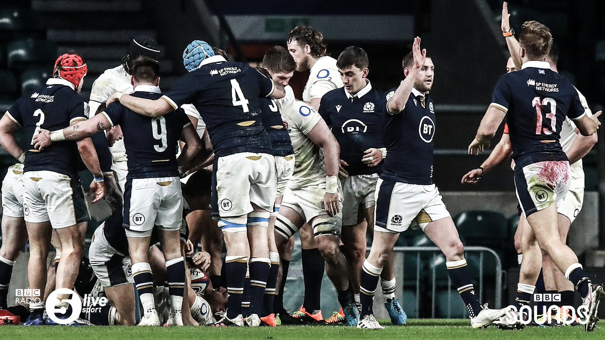 5liveSport's tweet photo. SCOTLAND HAVE DONE IT. 🏴󠁧󠁢󠁳󠁣󠁴󠁿🏆

Their first win at Twickenham since 1983. 🤯😲

What a performance from Gregor Townsend's side.

FT: 🌹 England 6-11 Scotland 🏴󠁧󠁢󠁳󠁣󠁴󠁿

Listen to live reaction via @BBCSounds 👇
📲 https://t.co/5Du5Yilmm1
#bbcrugby #ENGvSCO #CalcuttaCup https://t.co/Q7erBpLZyi