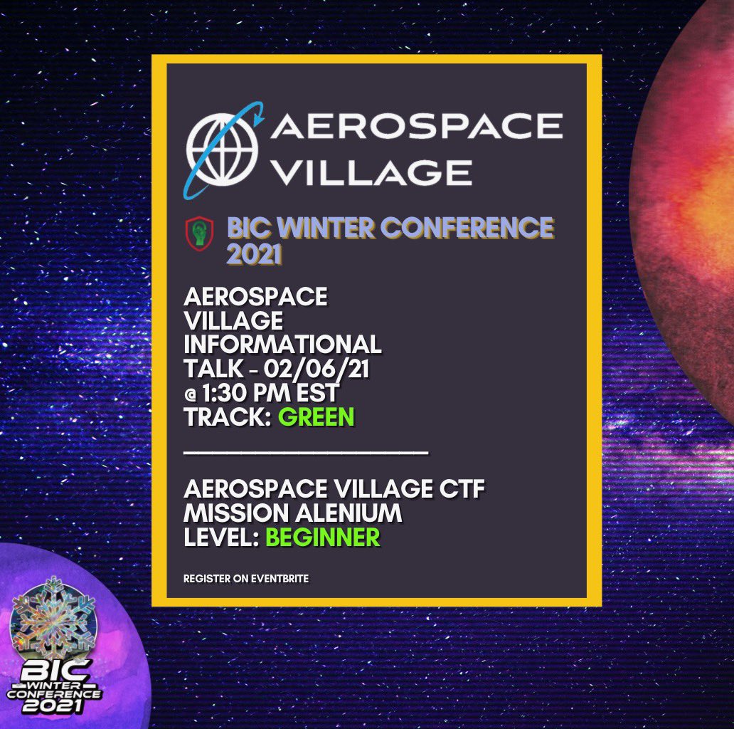 BlackInCyberCo1's tweet photo. 🚨 @SecureAerospace will be LIVE on the #BIC_GreenTrack ! #BICWC2021 #LitLikeBIC #BlacksInCyber https://t.co/2u5y7f8ltm
