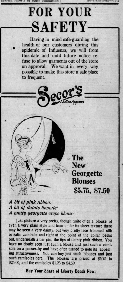 Businesses changed their practices to accommodate their customers safely. (Wausau Daily Herald, 10/11/1918)(Eau Claire Leader, 11/2/1918)(Stevens Point Journal, 12/9/1918)