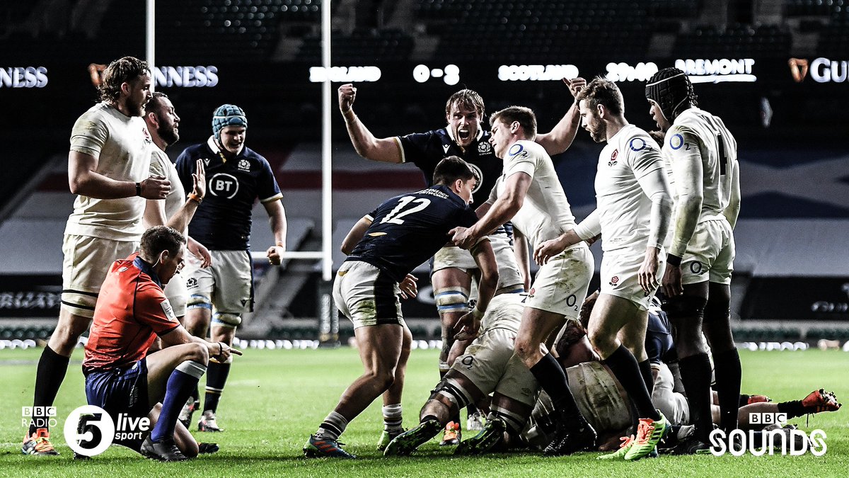 5liveSport's tweet photo. SCOTLAND HAVE DONE IT. 🏴󠁧󠁢󠁳󠁣󠁴󠁿🏆

Their first win at Twickenham since 1983. 🤯😲

What a performance from Gregor Townsend's side.

FT: 🌹 England 6-11 Scotland 🏴󠁧󠁢󠁳󠁣󠁴󠁿

Listen to live reaction via @BBCSounds 👇
📲 https://t.co/5Du5Yilmm1
#bbcrugby #ENGvSCO #CalcuttaCup https://t.co/Q7erBpLZyi