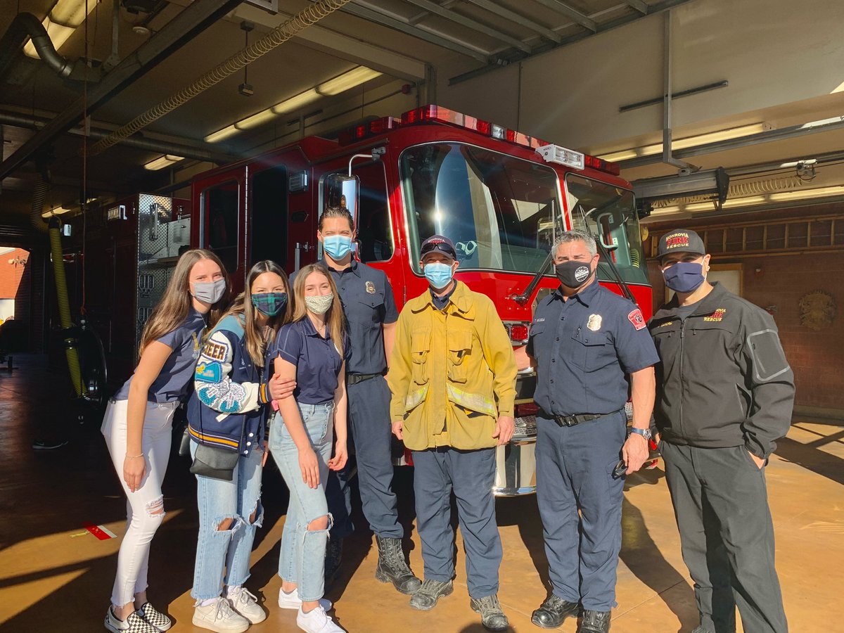 LOHSPepSquad's tweet photo. This month we are thanking our 1st Responders. Yesterday our Varsity Cheer visited the Fire Departments of La Verne, Monrovia, Arcadia and Pasadena to thank them for their ongoing dedication to the community.  #Thankful https://t.co/itx2qfput5
