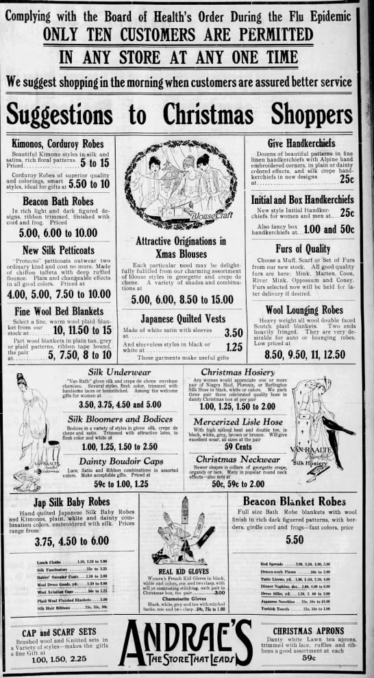 Businesses changed their practices to accommodate their customers safely. (Wausau Daily Herald, 10/11/1918)(Eau Claire Leader, 11/2/1918)(Stevens Point Journal, 12/9/1918)