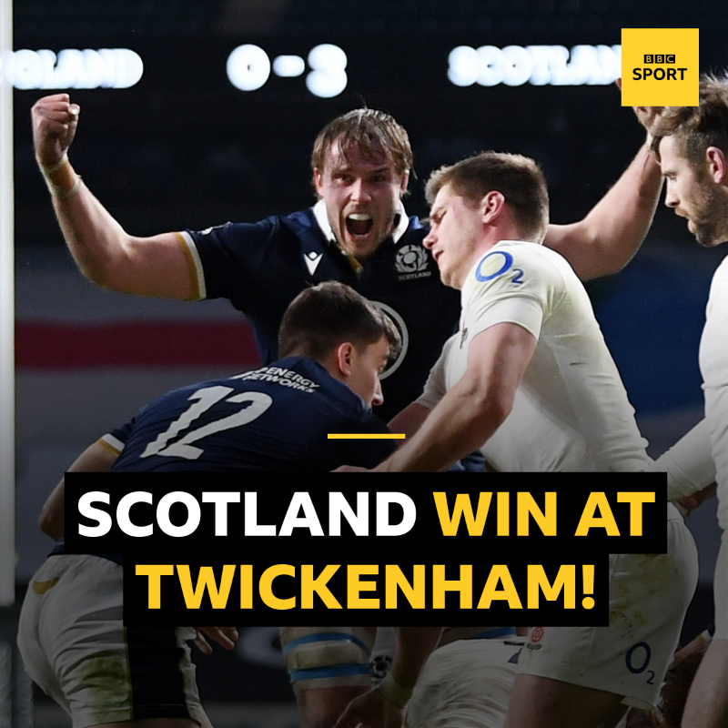 BBCSport's tweet photo. FT: England 6-11 Scotland

SCOTLAND HAVE DONE IT! 

They've beaten reigning champions England for their first win at Twickenham since 1983!

#ENGSCO #SixNations #bbcrugby