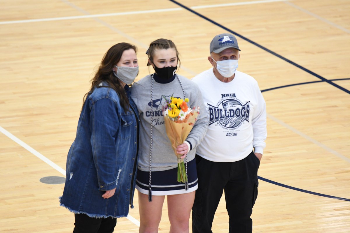 BulldogsRetired's tweet photo. .@CUNEcheerdance honored three seniors following today's competition: Kaci Hohenthaner, Lanessa Kerner and Cora Rhode. https://t.co/ycWYVyOPhb