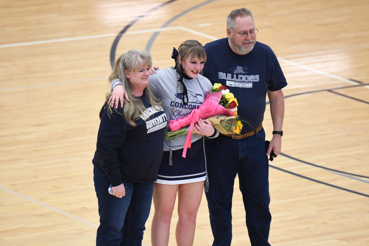 BulldogsRetired's tweet photo. .@CUNEcheerdance honored three seniors following today's competition: Kaci Hohenthaner, Lanessa Kerner and Cora Rhode. https://t.co/ycWYVyOPhb