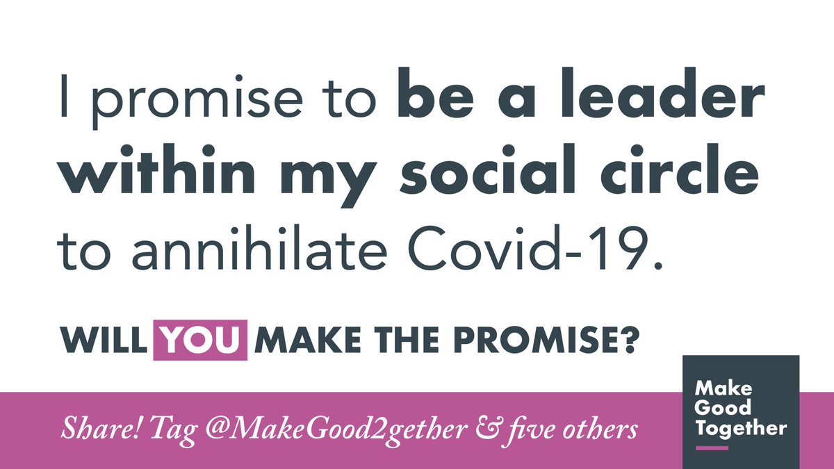 Doing your part? Inspire and influence others to take action to help #EndThePandemic. Repost this with the copy: I, (your name), promise to be a leader within my social circle to annihilate #Covid19. Tag @makegood2gether. #makegoodtogether @ZeroCovAlliance | @endCOVID19