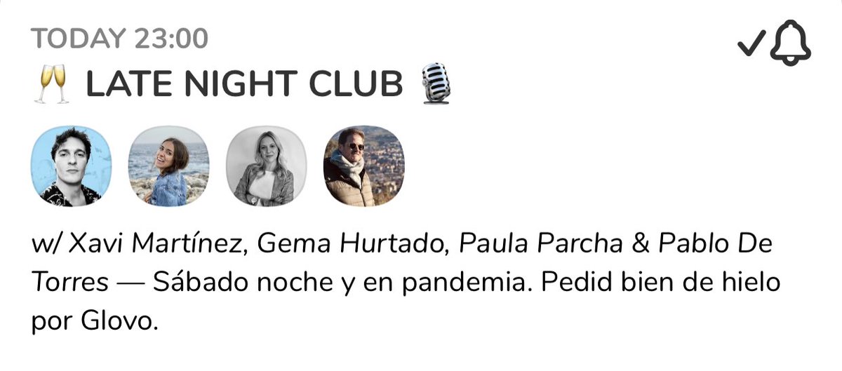POR FIN ESTO en #clubhouse ❤️✨🎙 <a href="/xavimartinez/">Xavi Martínez</a> <a href="/PabloDeTorresFM/">Pablo De Torres</a> <a href="/paulaparcha/">Paula Parcha</a> <a href="/Gemahurtado_/">Gema Hurtado</a> MENUDA FANTASÍA, amigos!!!!! joinclubhouse.com/event/M5eX6D8j