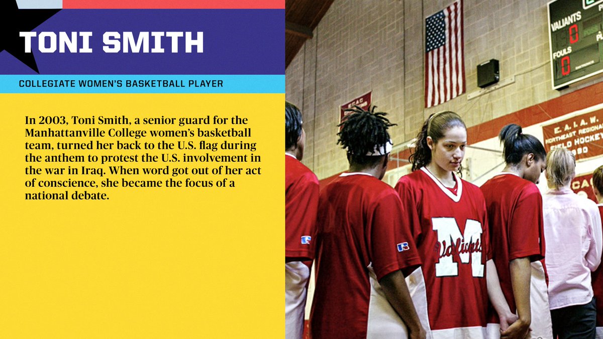 In 2003, Manhattanville College guard Toni Smith refused to look at the U.S. flag during the national anthem, protesting the country’s involvement in the war in Iraq. #BHM   x  #BlackHistoryAlways